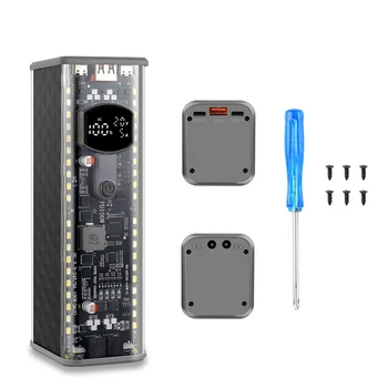 100W PD3.1 Transparentes DIY Powerbank-Kit, 8-Zellen 21700, lötfreier Batteriehalter, DC-Spannung einstellbar