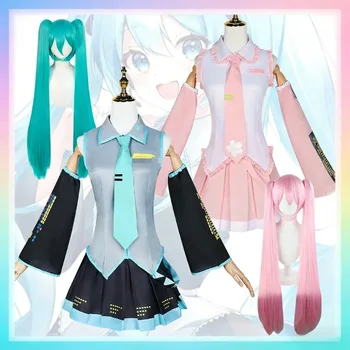 Miku Cosplay Kostüm Grüne Pferdeschwanz-Perücke Anime Virtuelle Sängerin Rollenspiel-Uniform Mädchen Party