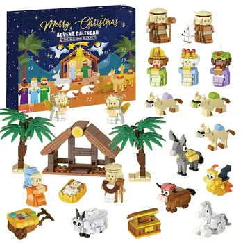 DIY Weihnachten Adventskalender Geschenkbox Krippe Jesus Ziegel Spielzeug 24 Tage Countdown Adventskalender