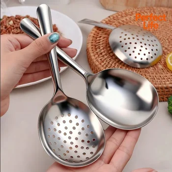 Edelstahl-Schöpflöffel zum Servieren von Suppe und Reis, Servierlöffel mit Abflussloch, wärmeisolierter Griff