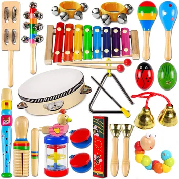 Kinder Holz Musical Instrument Spielzeug Pädagogisches Montessori Frühen Lernen Spielzeug Baby Rassel Glocke