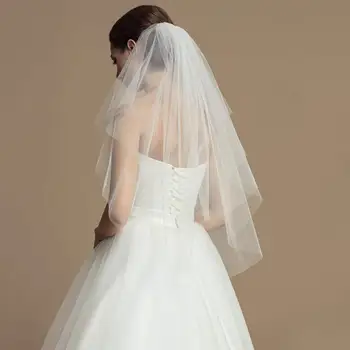 2 Ebenen Braut Hochzeit Schleier kurze Fingers pitze Braut Tüll Schleier mit Kamm und Schnittkante