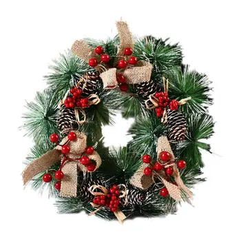 Beflockung gemischt schöne Tür Wand Ornament Winter Schneeflocke rote Beere Kranz Weihnachtskranz Girlande