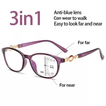 Fg neue 3 in 1 progressive multifokale Lesebrille Frauen Anti-Blau-Brille leicht zu weit und in der Nähe