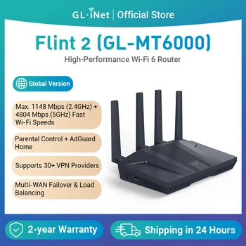 GL.iNet Flint 2 (GL-MT6000) Heim- und Büro-Router, 8-Stream-WLAN 6-Technologie, OpenWrt, 2,5 G Ethernet-Ports