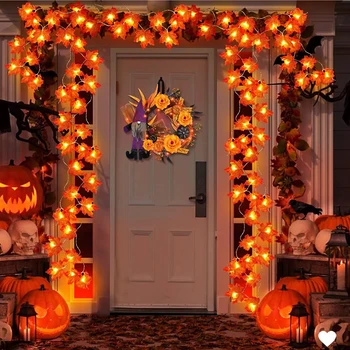2/3/6M Halloween-LED-Lichterkette, künstliche Ahornblatt-Laternengirlande, Halloween-Weihnachtsdekoration
