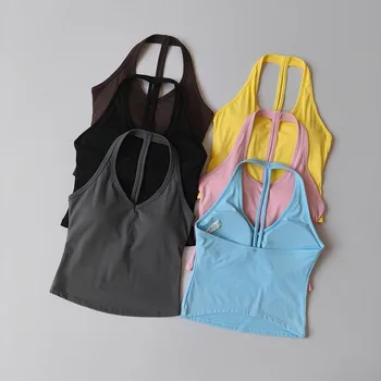 Sport-BH für Damen, V-Ausschnitt, Neckholder, schöner Rücken, Push-up-Yoga-Weste, Gym-Top, Oberbekleidung