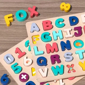 Kleinkinder Holzpuzzle Montessori Babyspielzeug ABC Alphabet Zahlenform Passendes Brettspiel