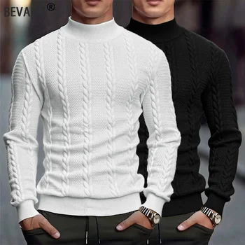 Männer Gestrickte Hohe Kragen Pullover Casual Vintage Twist Strickwaren Pullover Tops Winter Einfarbig Slim