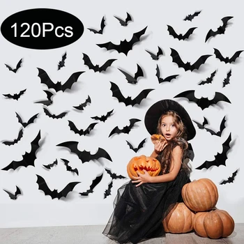 Halloween Fledermäuse Dekorationen, 3D PVC Fledermaus an der Wand, schwarze Fledermäuse Wanda uf kleber