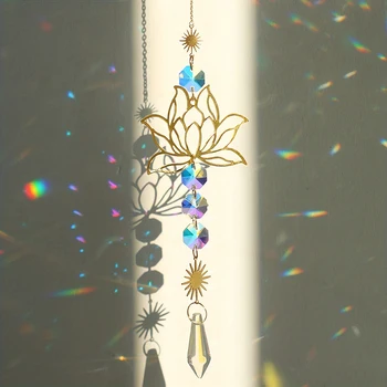 MetallLotus undKünstlicher Kristall-Sonnenfänger-Charm, handgefertigt, anwendbar, für Zuhause, Windspiel