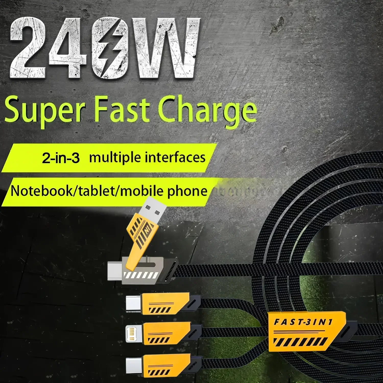 3-in-1 Ladekabel 240 W: USB-C, Micro-USB und Lightning, 1,2 m – Bild 3