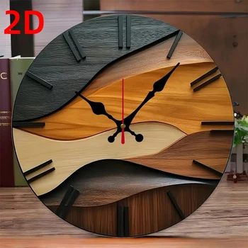 2D flache (nicht 3D) runde, geräuschlose Wanduhr im nordischen Stil aus Faserplatten, geeignet für Wohnzimmer