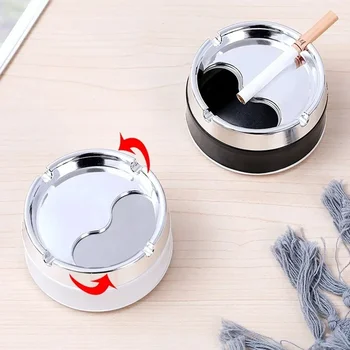 Runder winddichter Aschenbecher aus Edelstahl mit 360° ° Drehbarer Deckel für Zuhause, Büro, Wohnzimmer