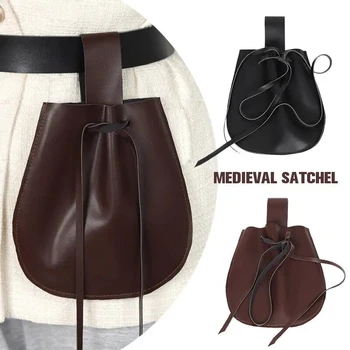 Mittelalterliche Retro-Ritter-Hüfttasche, Zubehör für Cosplay, Bühnenrequisiten, PU-Leder-Zugbeutel