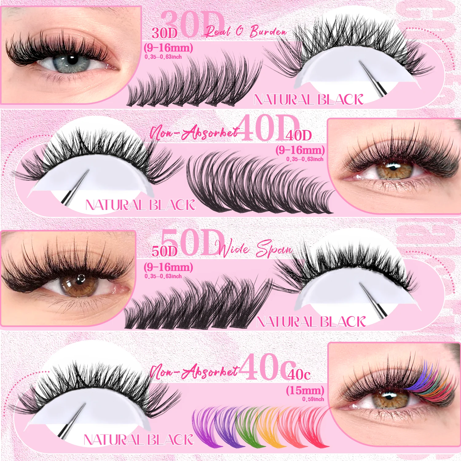 [Persönliche Wimpern] 240/390/600 Clusterfarbe Mixed – Bild 5