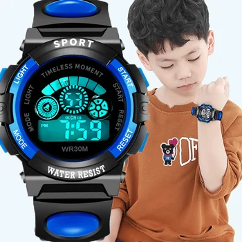 Elektronische Kinderuhren, Sport, leuchtendes Zifferblatt, wasserdicht, Multifunktions-Leuchtwecker, Uhr