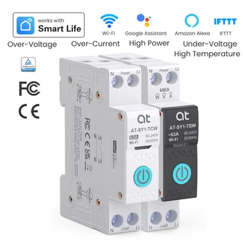 Tuya WiFi Circuit Breaker Smart 1P + N 63A MCB Timer Power Energie kWh Spannung Strom Meter Protector Stimme