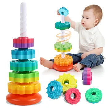 Montessori Drehbarer Regenbogenturm Baby-Stapelpuzzle Spielzeug Sicherheit und Umweltschutz Farbige