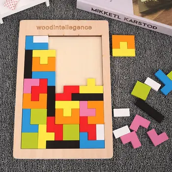 Holzklötze Puzzle Denksportaufgaben Spielzeug Tangram Puzzle Intelligenz Bunte 3D Russische Blöcke Montessori