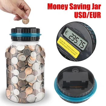 Digitale LCD-Zählung, elektronisches Zähl-Sparschwein für USD-EURO, Geld, Münzen, Geldsparbox, Glas, große