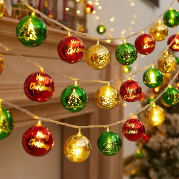 Weihnachtskugel-Lichterkette, Feenlichter mit „Merry Christmas“-Aufdruck, batteriebetriebene hängende
