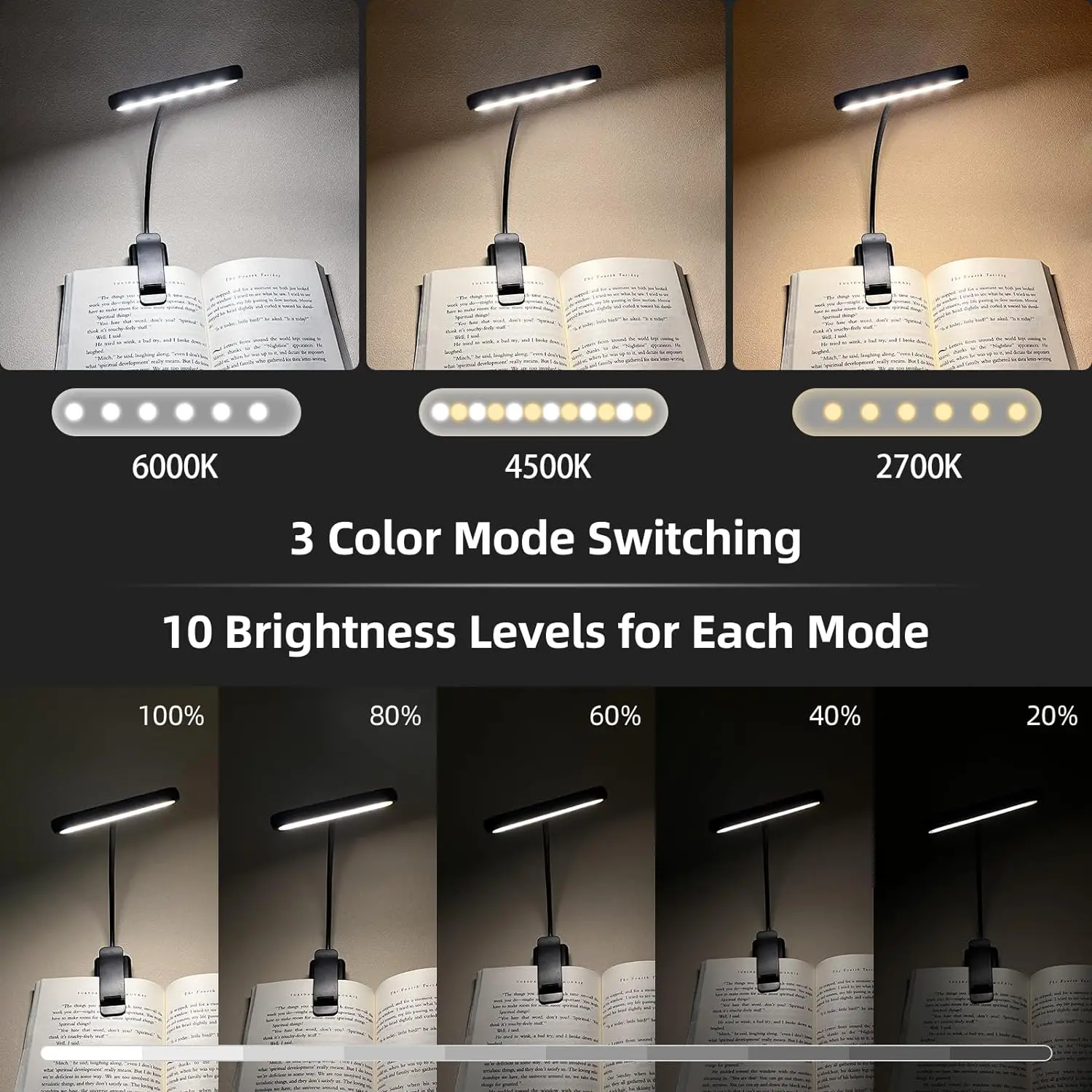 14-LED-Buchlampe USB-Aufladbare Leselampe Warmweiß Kaltweiß – Bild 2