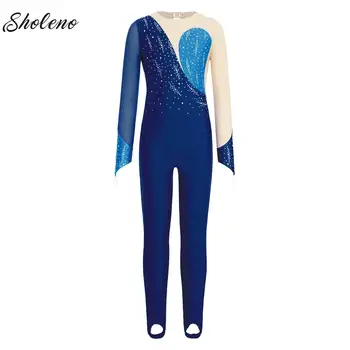 Kinder Rhythmische Gymnastik Tanz-Trikot Sport-Yoga-Bodysuit Langarm-Tanzkleidung Kostüme Teenager-Mädchen