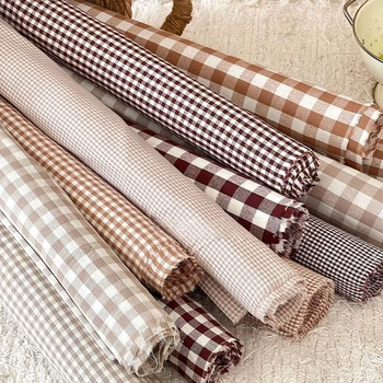 145 x 50 cm Kaffeefarbener Baumwollstoff, gewebtes Karo-Tuch für Damen, Kleidung, Taschen, Haarschmuck