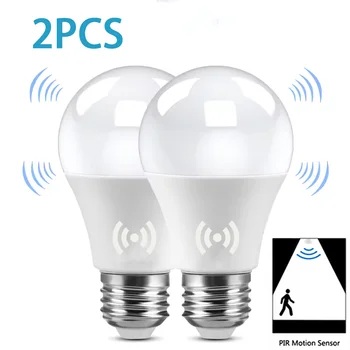 LED-Lampe Licht E27 12W Radar Bewegungssensor 220V Weiße Lampe Arbeiten in der Nacht Auto On (2 Stück)