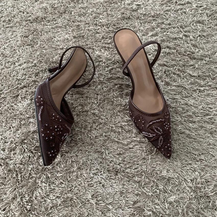 2026 Perlenbesetzte Netz-Stickerei Slingback High Heels Damen – Bild 4
