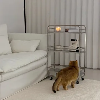 Nordic Edelstahl Beistelltisch Wohnzimmer Mobile Trolley mit Rädern Lagerung Rack Küche Multifunktionale