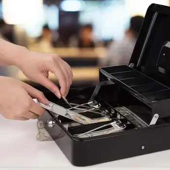 Kassiererbox mit 2 Schlüsseln, mehrere Geldschalen, freitragendes Design, abschließbare Geldkassette