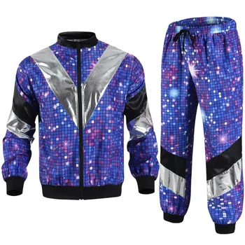 1990er Jahre Disco Trainingsanzug 2 Stück Jogging Wear Retro-Stil Karneval Thema Party Anzug Live Cosplay