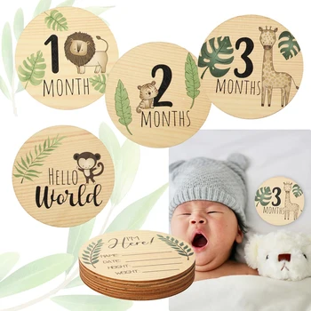 Neugeborenen Fotografie Requisiten Holz Monatliche Meilensteinkarten Babyparty Geschenke für Jungen (7 Stück)