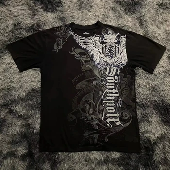 Klassisches Y2K Gothic Style T-Shirt Print Übergroßes T-Shirt High Street Shirts Gothic Rundhals Baumwolle