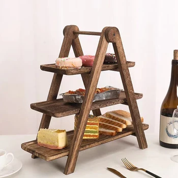 3-stufiges Holztablett, abgestuftes Holztablett, Dekor, Kuchenständer, Bauernhaus, abgestuftes Tablett