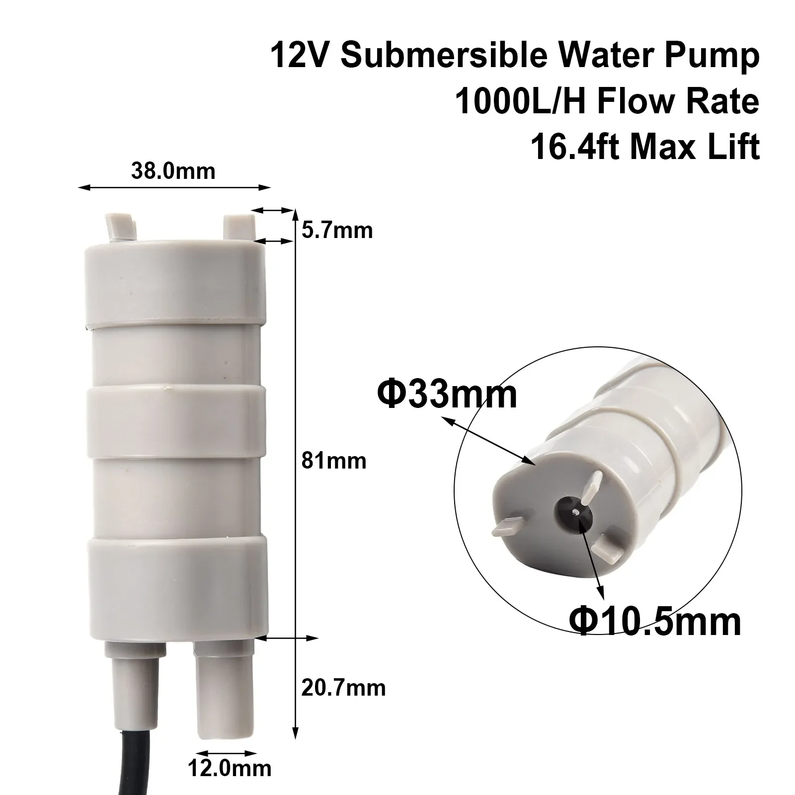 1000L/H 12V Tauch Multifunktionspumpe Wasserpumpe High Flow – Bild 3