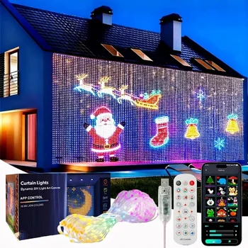 Smarte LED-Lichtvorhänge mit App-Steuerung, RGB dimmbar, DIY-Muster, Musik-Ambientebeleuchtung für Zuhause