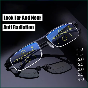 Progressive multifokale Lesebrille für Damen und Herren, Anti-Blaulicht-Halbrahmen, bifokale Presbyopie-Brille