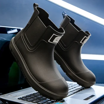 Rutschfeste Regenstiefel für Herren mit kurzem Schlauch, modische Low-Top-Wasserschuhe, einmalige geformte