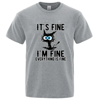 Herren-T-Shirt aus Baumwollmischung mit lustigem Katzen-Print, lässiges Kurzarm-T-Shirt für Männer