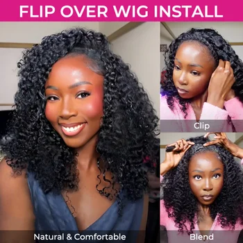 300% kleberfreie Perücken aus Echthaar, Afro-Kinky-Curly-Stirnbandperücke, verbesserte 3-in-1-Halbperücke