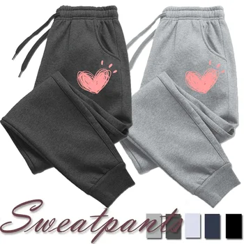 Frauen Nette Herz Gedruckt Jogginghose Herbst Winter Baumwolle Lange Hosen Jogger Hosen Casual Sport Fitness