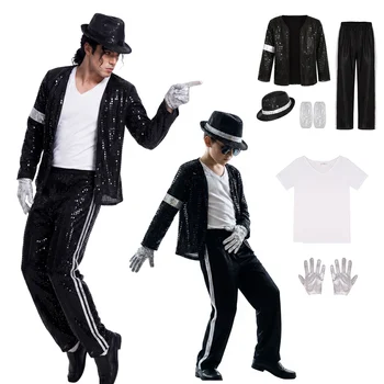 Erwachsenen- und Kinderkostüm Michael Jackson Pailletten-Outfit Herren Bühnenauftritt Cosplay-Kleidung 70er