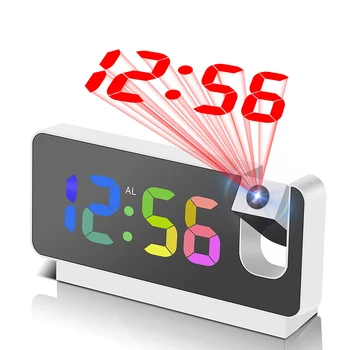 Projektionswecker, Schreibtischuhr mit großem Farb-LED-Display, drehbarer Decken-/Wandprojektor