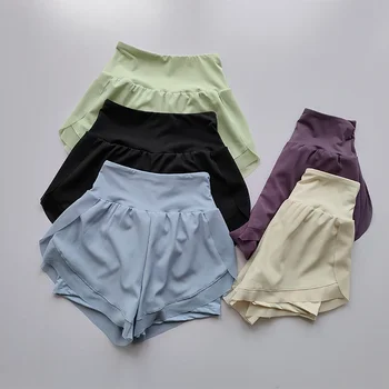 Sommer Damen Sportshorts mit hoher Taille, atmungsaktiv, doppellagig, schnell trocknend, für Fitnessstudio