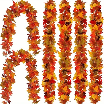2M künstliche Herbst-Ahornblatt-Girlande, künstliche Pflanzen, Herbstdekoration, Blätterranke