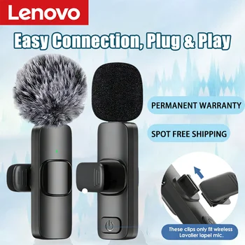 Lenovo Mini Tragbares Kabelloses Lavalier-Mikrofon für Live-Übertragung Gaming Audio-Video-Aufnahme iPhone