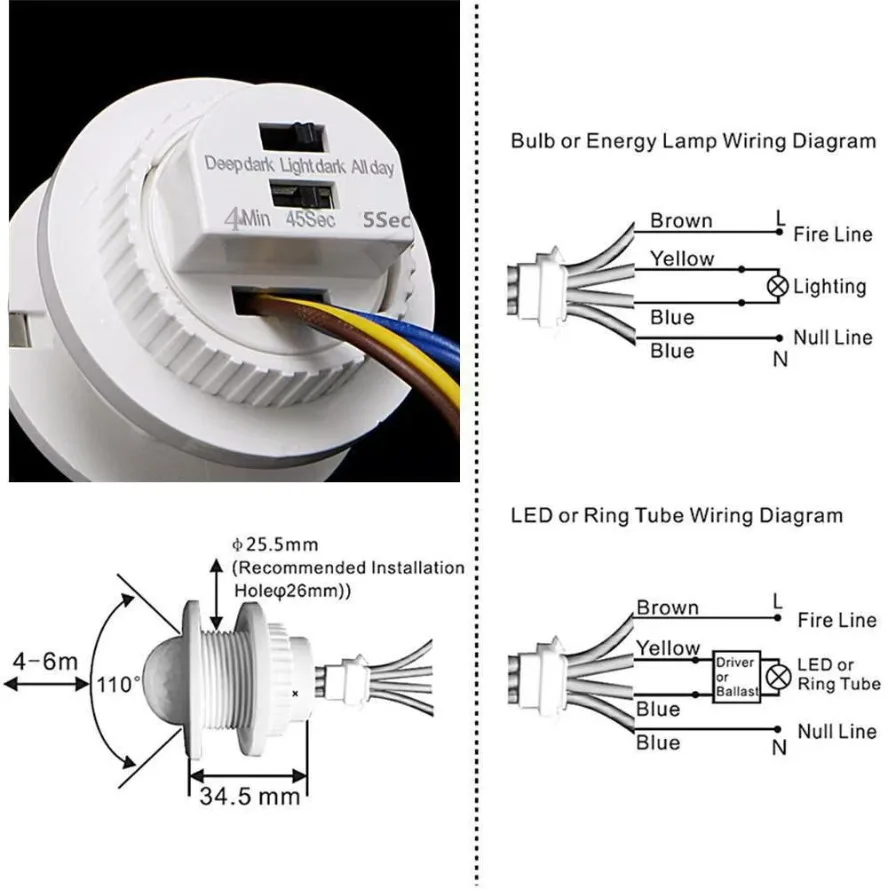 AC85-265V Doppelte Einstellbare Verzögerung PIR Sensor – Bild 3